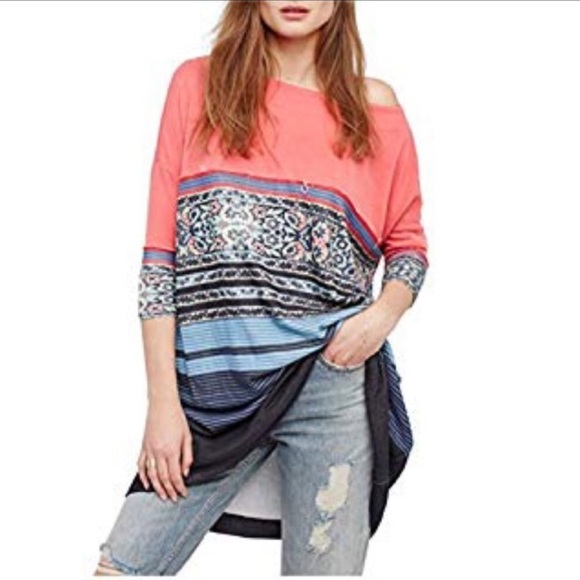 FREE PEOPLE Oversized Printed Colorblock T-Shirt Dress - Picture 2 of 9